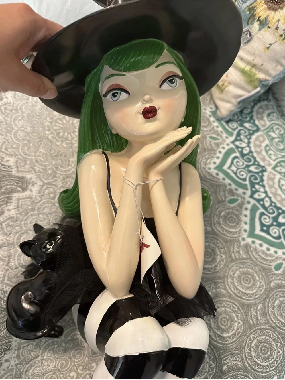 Bella Luxx Green-Haired Witch Figurine with Black & White Stripes